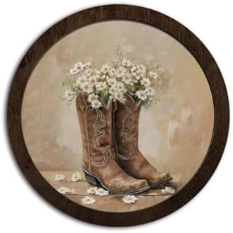 CFFJLHN Western Coastal Cowgirl Wall Art Decor, Western Cottagecore Wildflower Cowgirl Boots Round Hanging Wall Decor for Girls Bedroom Room Dorm Apartment Home, 10x10 Inch by Unknown