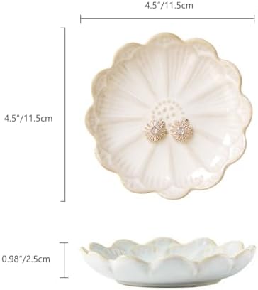 Lotus Ring Holder Dish Small Indoor Ash Tray, Ceramic Dessert Plate Trinket Jewelry Holder Organizing Necklace Earrings for Parents Friends Sister, White. All Jewelries Are NOT Included. - Image 6