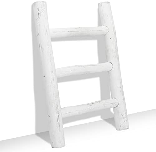 FUIN Tea Towel Ladder, Mini Rustic Solid Wood Decorative Ladder, White by FUIN