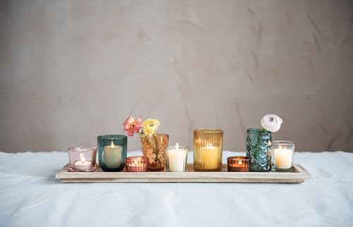 Creative Co-Op Round Glass Votive Holders on Wood Tray, Multicolor, Set of 9 - Image 5