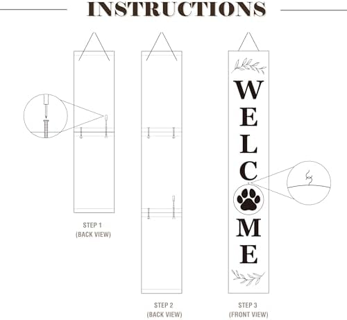 Perfnique Interchangeable Welcome sign for front porch standing, 47 x 7.9 Inch Black Wooden Leaner Sign with 10 Interchangeable Designed Icons, Morden Farmhouse Rustic Seasonal Decor for Spring Easter - Image 7