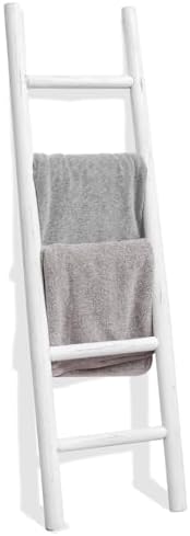 FUIN Blanket Ladder, 57in Rustic Solid Wood Decorative Ladder, White by FUIN