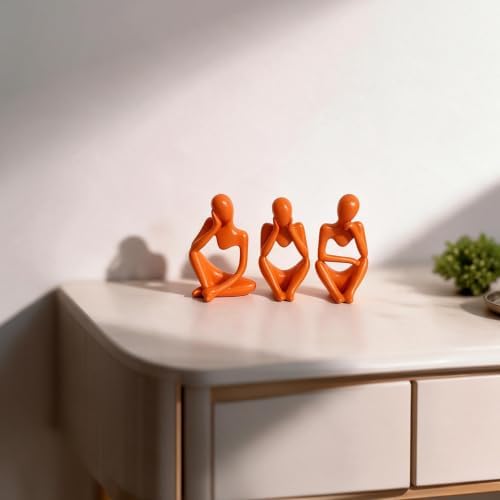 BrownLove 3pcs Orange Human Body Abstract Art Decoration, Modern White Art Resin Statue Room Office Shelf Bookcase Decoration - Image 2
