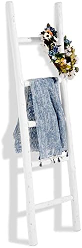FUIN Blanket Ladder, 57in Rustic Wood Decor Rack, Fully Assembled, White by FUIN