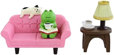 Mevodeata Cute Mini Frog Figurine with Small Sofa and Lamp Table Resin Figure for Office Home Decor for Frog Lovers (Pink Sofa) by Unknown