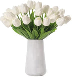 White Artificial Tulips, 20 Pcs PU Real Touch Faux Flowers by SHUERIET