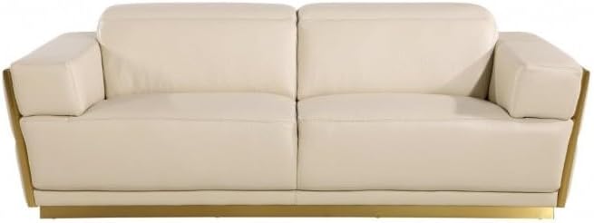 40 x 89 x 43 in. Beige & Gold Leather Sofa by Unknown