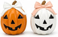 GoGnome Halloween Decor Spooky Cute Fall Pumpkin with Bow Tabletop for Shelf Mantel Tiered Tray Home Office Party Decorations (Orange & White) by GoGnome