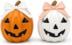 GoGnome Halloween Decor Spooky Cute Fall Pumpkin with Bow Tabletop for Shelf Mantel Tiered Tray Home Office Party Decorations (Orange & White) by GoGnome
