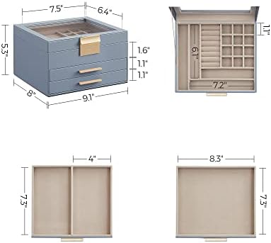 SONGMICS Jewelry Box Organizer, 3-Layer Storage with 2 Drawers, Glass Lid - Image 6
