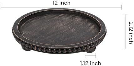 HPC Decor 12in Round Tray for Home Decor- Black Wood Beaded, Decorative Round Tray for Living Room Decor, Coffee Table Decor, Kitchen Table Decor or Farmhouse Serving Tray - Image 3