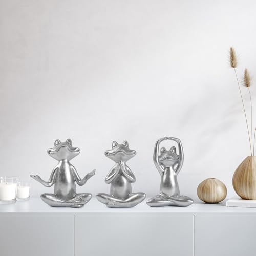 Suoedd Silver Frog Yoga Figurines 3 Pcs,Modern Decor for Shelf,Desk,Office - Image 6