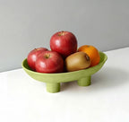Three-Leg Ceramic Fruit Bowl, 10 Inch Oval Serving Dish for Kitchen Counter, Candy or Key Holder, Home Decor Accent Beige Green - Image 2