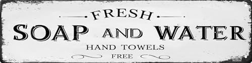 CSWLJS Rustic Metal Tin Signs Farmhouse Bathroom Decor Fresh Soap and Water Sign Vintage Wood Plaque Rustic for Wall Art Decoration Restroom 4x16 Inch by CSWLJS
