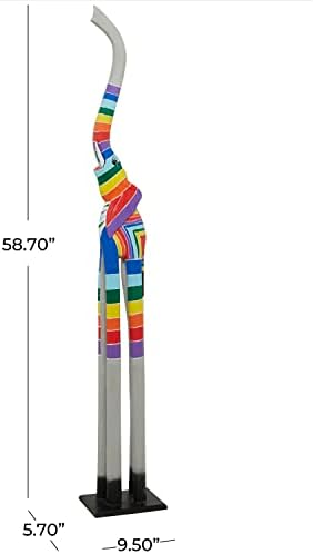 Deco 79 Wood Elephant Striped Sculpture, 6" x 10" x 59", Multi Colored - Image 3