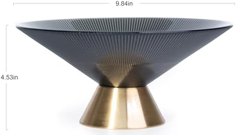 Tapered Glass Decorative Bowl (Gray), 9.8 Inches Handblown Striped Design Glass Bowl with Rust Resistant Metal Base,Decorative Fruit Bowl for Home Decor,Table Centerpiece,Kitchen Island,Dining Decor - Image 5