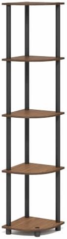 Furinno Turn-N-Tube 5-Tier Corner Shelf, Warm Walnut - Image 7