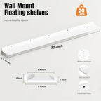 72inch Long Floating Shelves for Wall Decor, 3-Set Shelves with Lip, White - Image 3