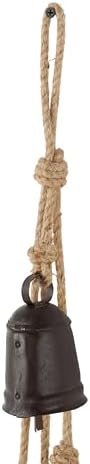 Deco 79 Metal Indoor Outdoor Decorative Bells Tibetan Inspired Cascading Meditation Bell with 4 Bells on Jute Hanging Rope, Cow Bell 3" x 3" x 27", Black - Image 3