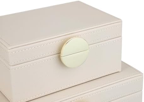 HofferRuffer Faux Leather Jewelry Boxes, Decorative Boxes Storage Accessory Organizer with Gold Hardware Decor, Classic Vegan Leather Set of 2 Pieces (CreamWhite) - Image 6