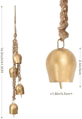Vintage Hanging Decorative 2 Pack Gold Bells with Jute Hanging Rope - Image 3