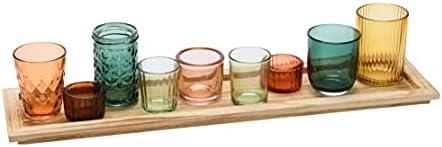 Creative Co-Op Round Glass Votive Holders on Wood Tray, Multicolor, Set of 9 by Unknown