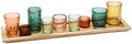 Creative Co-Op Round Glass Votive Holders on Wood Tray, Multicolor, Set of 9 by Unknown