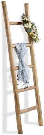 FUIN Blanket Ladder, 57in Rustic Wood Decor Rack, Fully Assembled, Brown by FUIN