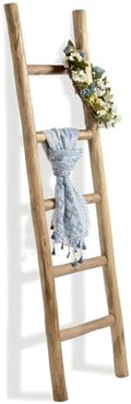 FUIN Blanket Ladder, 57in Rustic Wood Decor Rack, Fully Assembled, Brown by FUIN