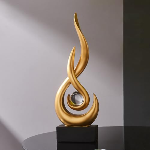 FJS Gold Abstract Flame Sculpture for Living Room Coffee Table Decor by FJSHomeDecor