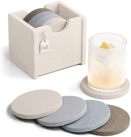 Fluxynara Felt Coasters with Holder, Set of 8 for Drinks, River Pebble by FLUXYNARA