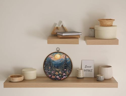 Moonlit Pine Tree Moon Round Wall Art, Full Moon Wall Decor, Woodland Round Artwork for Wall, Wild Flower Circular Wall Decor with Hanging Hook Home Bedroom Living Room Bathroom Kitchen Office, 9 - Image 4