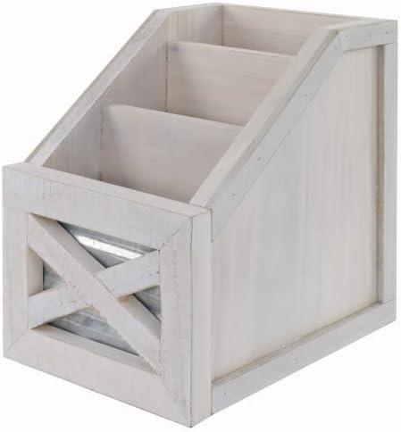 Autumn Alley Rustic Farmhouse Desk Organizer - 3-Slot Multiple Compartment Remote Control Storage Caddy, Barn Door Remote Holder - White - Image 7