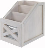 Autumn Alley Rustic Farmhouse Desk Organizer - 3-Slot Multiple Compartment Remote Control Storage Caddy, Barn Door Remote Holder - White - Image 7
