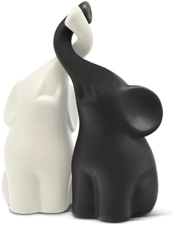 OwMell Set of 2 Loving Elephant Statue Figurine, 6" Elephant Ring Holder by OwMell