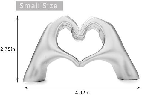 Small Heart Hands Sculpture Decor for Living Room Bedroom Bookshelf Coffe Table and Office Display, Love Finger Statue Modern Aesthetic Home Decor, Unique Gift for Wedding Christmas Birthday (Silver) - Image 4