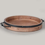 Round Coffee Table Tray|13'' Farmhouse Wood Serving Tray with Metal Handles by HOMEKITCHENANDBEYOND
