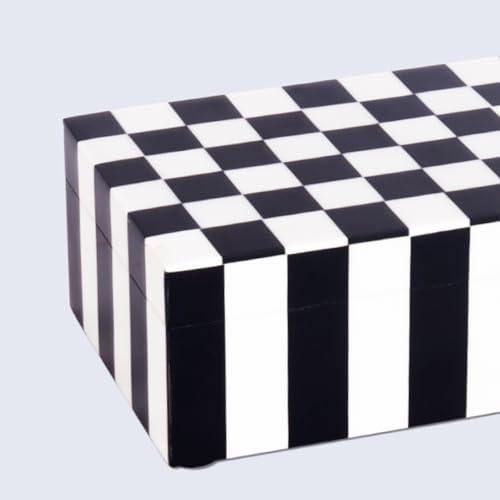 Handicrafts Home Decorative Storage Box with Lid, Black and White Decorative Box for Remote Controls, Coffee Table Storage Organizer, Keepsake Box for Living Room, Shelf & Hallway Decor, 10x4.5x2.5 - Image 5