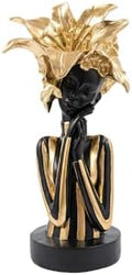 Lescafita African Woman Art Sculpture with Gold Floral Crown, Exquisite African Statue, Emotional Modern Home Art Gift for Various Settings Such as Home, Bookshelves, desks, or Offices(7.68 inch by LESCAFITA
