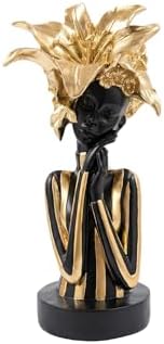 Lescafita African Woman Art Sculpture with Gold Floral Crown, Exquisite African Statue, Emotional Modern Home Art Gift for Various Settings Such as Home, Bookshelves, desks, or Offices(7.68 inch by LESCAFITA