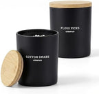 2 Pack Glass Qtip Holder Dispenser Set - Q Tip Holder for Bathroom Canister Qtip Dispenser with Lid for Cotton Balls, Swabs, Floss Picks, and Makeup Sponges ,Black,Large Capacity by unisence