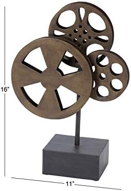Deco 79 Metal Film Decorative Sculpture Reel Home Decor Statue with Elevated Block Base, Accent Figurine 11" x 5" x 16", Bronze - Image 3