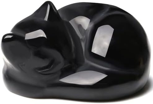 QINJIEJIE 2 in Black Obsidian Cat Crystal Black Cat Gemstones Healing Stone by QINJIEJIE
