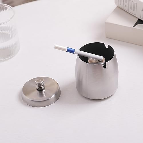 Small Ashtray with Lid for Cigarette, Stainless Steel Smokeless Odorless Windproof Ashtrays for Home Office Tabletop Outside Patio Outdoor Balcony(2.99"x2.68"x2.95") - Image 6
