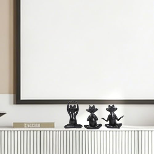 Suoedd Black Frog Yoga Figurines 3 Pcs,Modern Decor for Shelf,Desk,Office - Image 7