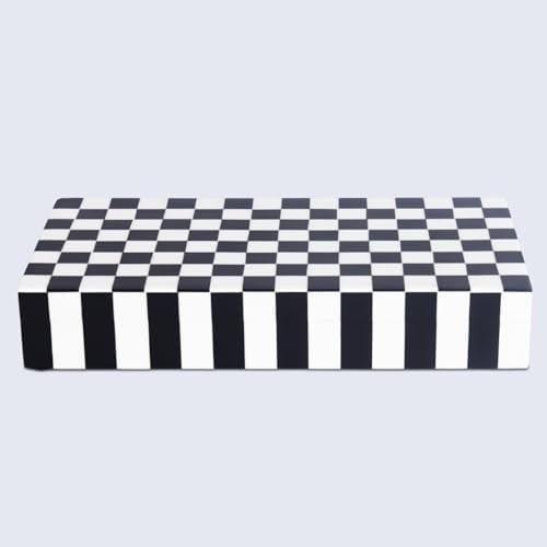 Handicrafts Home Large Decorative Storage Box with Lid, Black and White Coffee Table Storage Box, Remote Control Holder, Keepsake Storage Box for Living Room & Shelf Decor, Puzzle Check 12x6x2 - Image 4