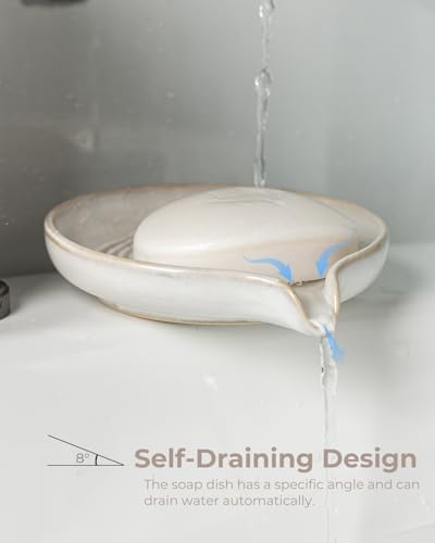 Zoeeker Soap Dish with Drainage, Ceramic Self Draining Bar Soap Holder - Image 4