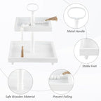 Tiered Tray Stand, Rustic Wooden 2 Tier Decorative Tray with Bead Garland, Farmhouse Square Wood Serving Tray Counter Centerpiece for Coffee Bar Home Decor Holiday Christmas Housewarming Gifts (White) - Image 3