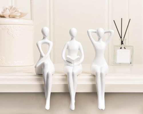 Quoowiit White Thinker Statue Unique Ornament Sculpture, Art Modern Home Decor Accents Bookshelf Decor, Creative Table Decorations for Living Room Desk 3 Piece - Image 2