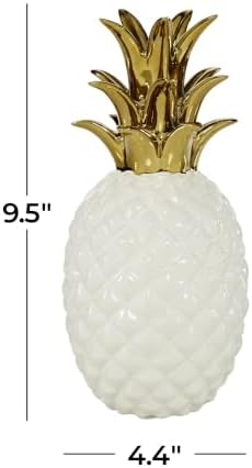 CosmoLiving by Cosmopolitan Porcelain Ceramic Fruit Decorative Sculpture Pineapple Home Decor Statue with Gold Leaves, Accent Figurine 4" x 4" x 10", White - Image 6
